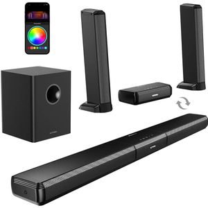 Soundbar - 5.1 - Soundbar met Subwoofer - Soundbar voor TV - Bluetooth - App Control - met RGB Verlichting - 320W Geluidssysteem - Zwart