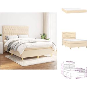 vidaXL Boxspringbed - naam - Bed met Pocketvering matras en Huidvriendelijk topmatras - Afmeting 140 x 190 cm - Kleur- crème en wit - Bed