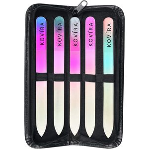 TRANKIELO® – Nagelvijlset van Kristalglas met Etui (5 stuks) – Duurzame Dubbelzijdige Glazen Vijlen voor Manicure en Pedicure – Geschikt voor Natuurlijke en Kunstnagels