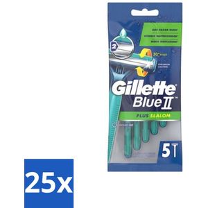 25 x Gillette Blue II - Plus Slalom - Wegwerpscheermesjes - 5 Scheermesjes - Scheermesjes Met Beweegbare Kop - Comfortabele Scheerbeurt - Glad Geschoren - Scheermesjes Langdurig