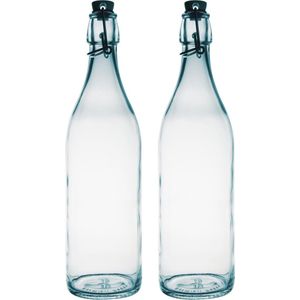 Bormioli Rocco beugelfles/weckfles - 2x - transparant - glas - 1 liter - Waterflessen/Karaffen