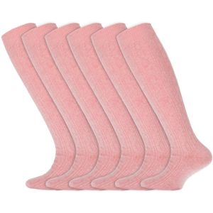 Meisjes sokken | Kniekousen met kabelpatroon | Merk: Yellow Moon | Kleur: Roze | Maat: 19 t/m 42 | 6 Paar
