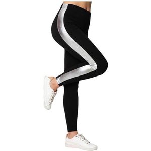 Legging- Sport legging- Katoen fashion legging 221- Zwart met zilver streep- Maat XL
