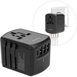 iMoshion Universele Reisstekker - Wereldstekker voor 150+ landen - 3 USB A Poorten en 1 USB C Poort - Travel Adapter - Zwart