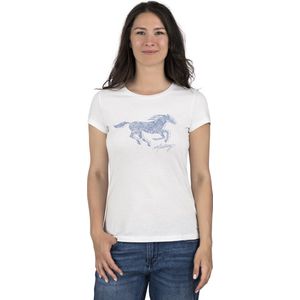 Mustang Dames T-Shirt Alexia C Logo slim fit Wit L Ronde Hals Volwassenen Basic T-shirt met korte mouwen en ronde hals gemaakt van 100% katoen