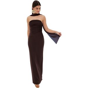 Trendyol Lichtblauwe Sjaal Van Tule, Gebreide Maxi-Avondjurk Voor Afstuderen Tprss25Ae00056