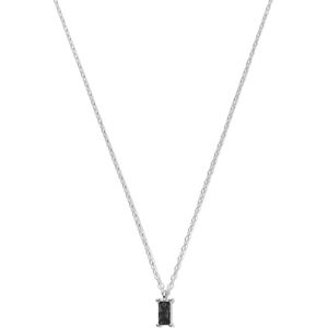 New Bling 9NB-1054 Zilveren Ketting met Zirkonia Hangertje - 7,5x4mm - Zwart - 40+5cm - Rhodium - Zilver