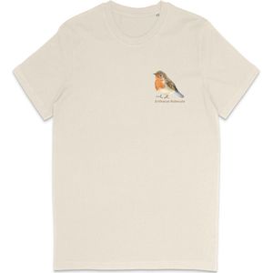 T Shirt Heren Print - T Shirt Dames Opdruk - Roodborstje - Vogelaar - Beige - S