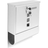 Relaxdays brievenbus - rvs - met slot - 2 sleutels - krantenrol - wandmontage - modern - wit