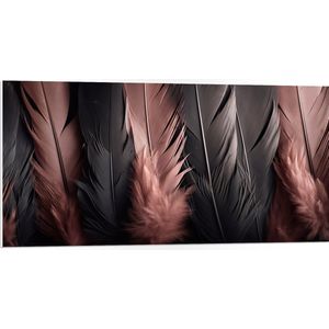 PVC Schuimplaat - Rij Zwarte en Roze Veren - 100x50 cm Foto op PVC Schuimplaat (Met Ophangsysteem)