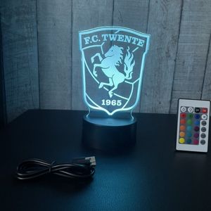 Klarigo®️ Nachtlamp – 3D LED Lamp Illusie – 16 Kleuren – Bureaulamp – Fc Twente - Voetbal – Nachtlampje Kinderen – Creative lamp - Afstandsbediening