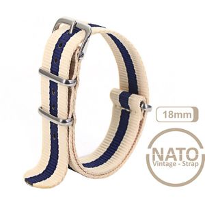18mm Nato Strap Khaki Blauw Streep - Vintage James Bond - Nato Strap collectie - Mannen - Kaki Horlogebanden - 18 mm bandbreedte voor oa. Seiko Rolex Omega Casio en Citizen
