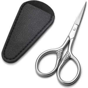 Kleine precisieschaar, 3,7 inch roestvrij staal, multifunctionele retro-verzorgingsset voor gezichtshaar, wenkbrauwen, wimpers, baard, snor, met PU-hoes