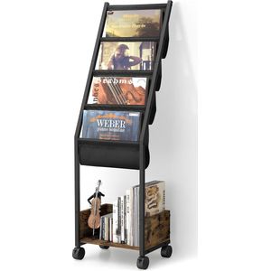 Coopi - Platenstandaard - 4 Lagen Vinyl Opslag-Verplaatsbaar-Hout-Metaal-Oxford Stof - Zwart/Bruin