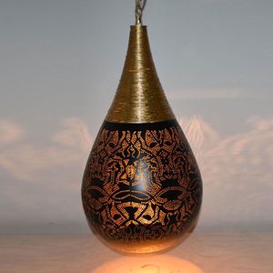 Oosterse metalen hanglamp Filigrain Druppel | 1 lichts | zwart-goud | metaal | Ø 26 cm | 56 cm | sfeervol / traditioneel design