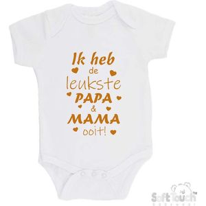 100% katoenen Romper ""Ik heb de leukste papa & mama ooit!"" Unisex Katoen Wit/tan Maat 56/62