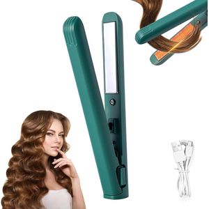 Mini 2-in-1 Krultang & Stijltang - dubbele functie - Draagbare reiskrultang - kleine haarstijltang - Nieuwe mini krultang - USB-interface, plug-and-play - krultang en stijltang reizen voor alle haartypes - Reisformaat - Groen