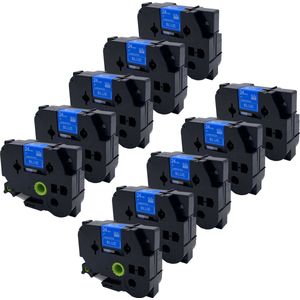 DULA Brother Compatible label tape- Tze-555 - 10 cassettes - Brother P-Touch - Wit op blauw - 24mm x 8m