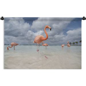 Wandkleed Flamingo  - Flamingo's op een eiland in Aruba Wandkleed katoen 150x100 cm - Wandtapijt met foto