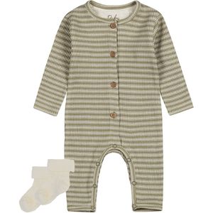 Dirkje - Noppies - Boxpak lichtgroen gestreept - 1 paar sokjes oatmeal met werkje - Maat 74