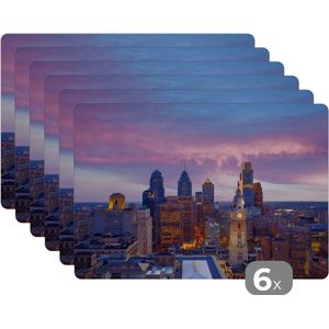 Placemats - Amerika - Skyline - Stad - Philadelphia - Onderlegger - Onderleggers - Placemat - 45x30 cm - 6 stuks
