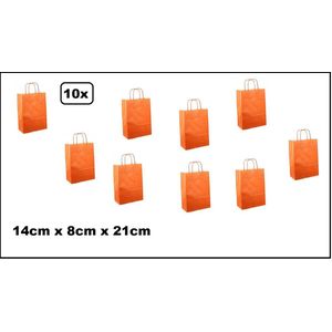 10x Koordtas papier oranje 14cm x 8cm x 21cm - goodiebag|papieren|draagtas|tas|koord|festival|kado|themafeest|party|geschenken