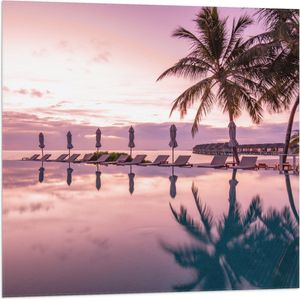 Vlag - Luxe Resort met Strandbedjes met Palmbomen - 80x80 cm Foto op Polyester Vlag