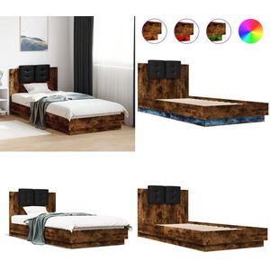 vidaXL Bedframe met hoofdbord en LED gerookt eikenkleur 100x200 cm - Bedframe - Bedframes - Bed - Bedbodem