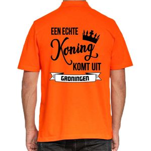 Bellatio Decorations Poloshirt Koningsdag - oranje - Echte Koning komt uit Groningen - heren - shirt XXL