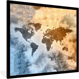 Fotolijst incl. Poster - Wereldkaart - Abstract - Kleuren - 40x40 cm - Posterlijst