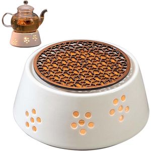 Stoofje warmhouder voor theepot - witte theewarmer van keramiek - theepotwarmer met kandelaar - holle gesneden design - thee melk koffie - geschikt voor het verwarmen .