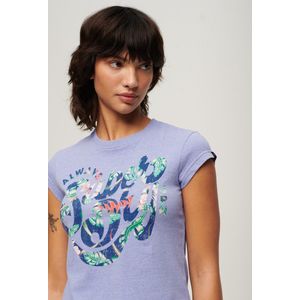 Superdry - Floral Scripted - T-shirt - Paars - Korte Mouwen