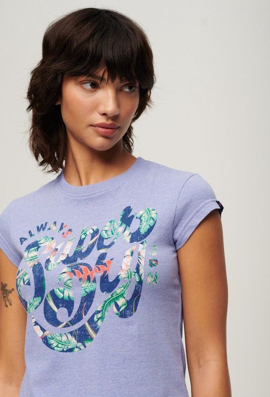 Superdry - Floral Scripted - T-shirt - Paars - Korte Mouwen