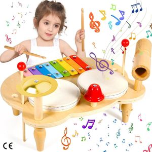 Montessori 10-in-1 Multifunctionele Muziekinstrumenten Set voor Kinderen - Houten Muziekspeelgoed inclusief Trommel - Educatief Babyspeelgoed voor Meisjes en Jongens van 3-6 jaar - Perfect Cadeau
