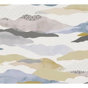 Behang - Grafische Wolken - Multi - Vliesbehang