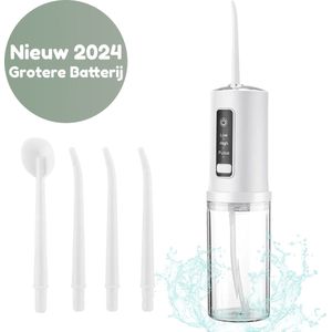 Luxevo Waterflosser - Flosapparaten - Monddouche - Draadloos - 3 Standen - Met E-Book - 250ML Watertank - Elektrisch Flosapparaat - Elektrische Tandenflosser - 4 Opzetstukken - Langere Batterijduur - Wit