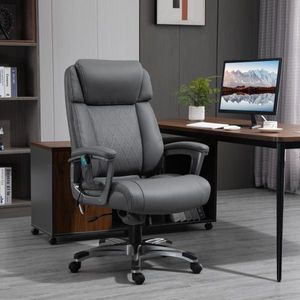 Bureaustoel zwenkstoel met 6 massagepunten ergonomisch met gebogen hoofdsteun en armleuning synthetisch leer grijs 70 x 76,5 x 114-124 cm