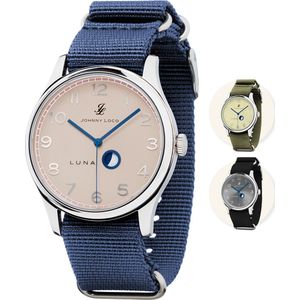 Johnny Loco Luna - Horloge Heren - Roestvrij Stalen Kast - Mineraal Kristal - 41,3mm - Waterdicht tot op 100M - Rosé