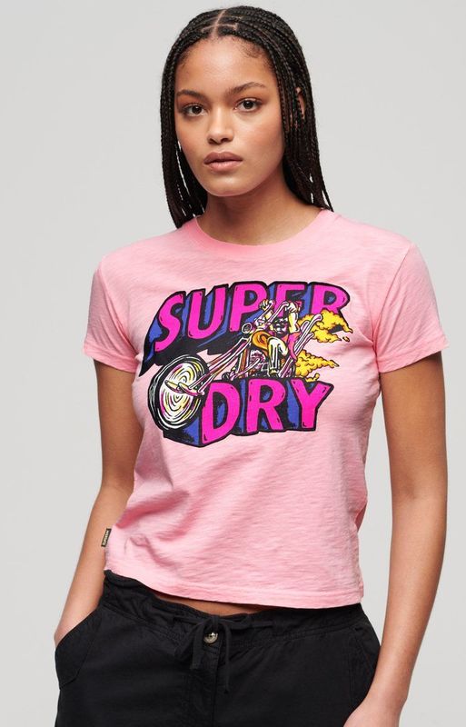 Superdry - Neon Motor Graphic - T-shirt - Roze - Korte Mouwen