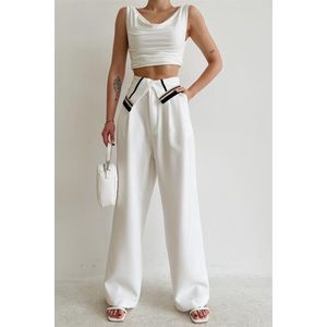 Pantalon met waist details | wit | maat S