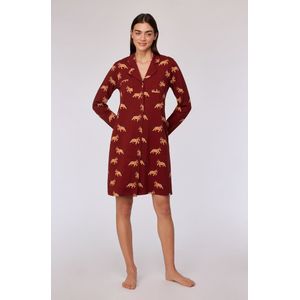 Woody slaapkleed dames doorknoop - donkerrood - pony all-overprint - 252-10-YDA-Z/939 - maat L