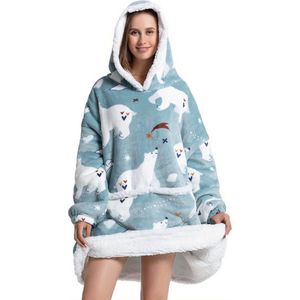 Bovista Hoodie Deken Met Mouwen - Plaid - Knuffeldeken - Onesie - Fleece Blanket - Dames - Heren - Kinderen - Extra Zacht & Warm - Ijsbeer