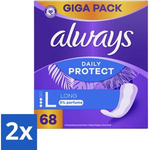 2 x Always - Inlegkruisjes - Long - 0% Parfum - Voordeelverpakking - 68 Inlegkruisjes - Inlegkruisjes - Always - Inlegkruisjes Zonder Parfum - Langdurige Bescherming - Inlegkruisjes Voor Lichte Menstruatie
