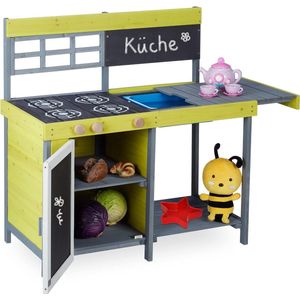 Speelkeuken buiten voor kinderen met spoelbak en fornuis - Modderkeuken - HBD: 90 x 89 x 46 cm - Meerkleurig hout