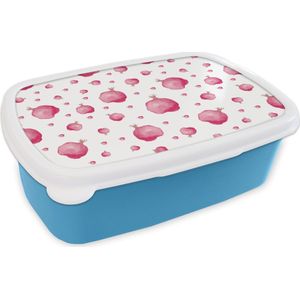 Broodtrommel Blauw - Lunchbox - Brooddoos - Granaatappel - Roze - Sjablonen - Waterverf - 18x12x6 cm - Kinderen - Jongen