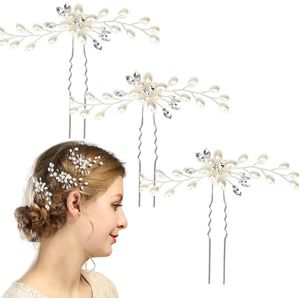 Bruids Haarspeld Gouden Blad Haar Kam Parel Haar Vork Hoofdtooi Bruiloft Sieraden Haarspeld - Set van 3