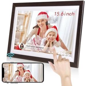 15,6 inch digitale fotolijst met WiFi, IPS touchscreen, 1366 x 768 resolutie, 32 GB intern geheugen, app bediening, wandmontage mogelijk