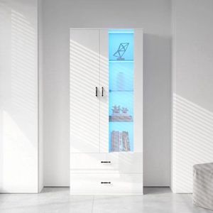 Gran VidaÂ® - Boekenkast - Met 16 Kleuren LED Verlichting - 2 Deuren, 2 Lades - Hoogglans Wit - 182x59x35 cm