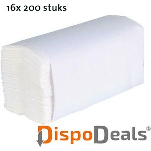 DispoDeals - Handdoeken - 22x24cm - Z-vouw - (2-laags) - wit (16x200 stuks)