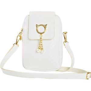 Schoudertas met ritssluiting en drukknop voor vrouwen - buideltas met parel hanger - verstelbare bandjes - Wit